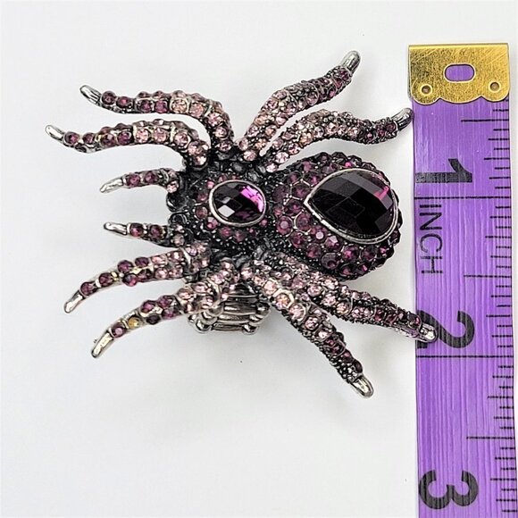 SPIDER Tarantula Pink Crystals Stretch Band Large Spider Charm Ring - Picture 9 of 12